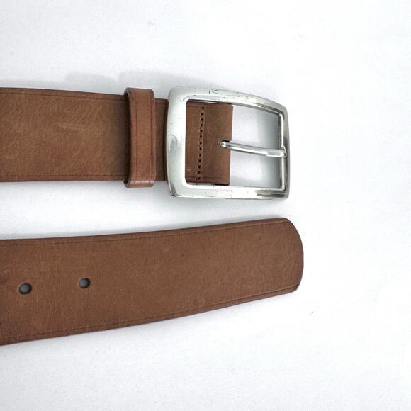 Neiman Marcus Genuine Brown Leather Women’s Belt Square Silver Tone Buckle | S